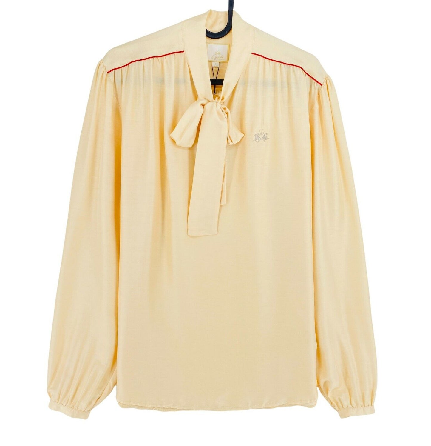 LA MARTINA Light Yellow Long Sleeves Bow Modal Silk Blouse Size 4 / L