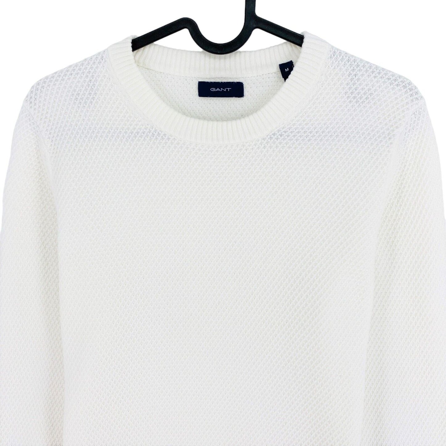 GANT White Pique Crew Neck Sweater Jumper Size M