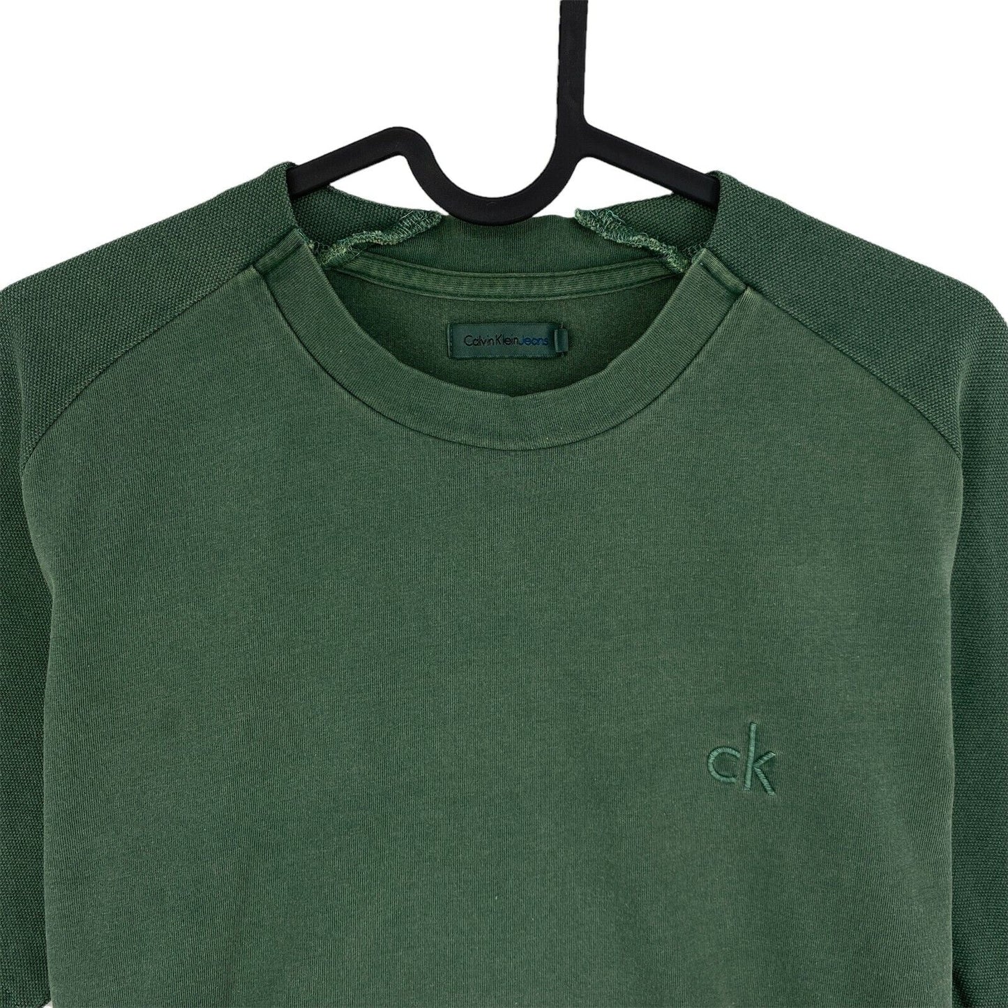 CALVIN KLEIN JEANS Dark Green Crew Neck Cropped Top T Shirt Size M