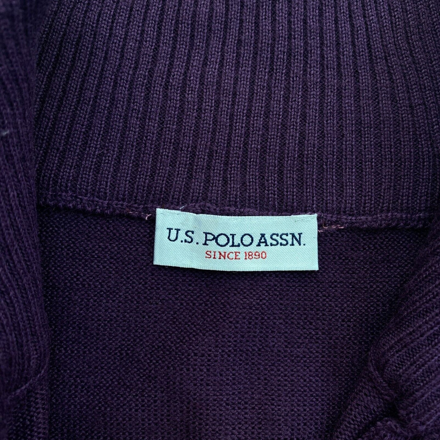 U.S. POLO ASSN. Men Purple LUPETTO Wool Blend Half Zip Jumper Sweater Size L