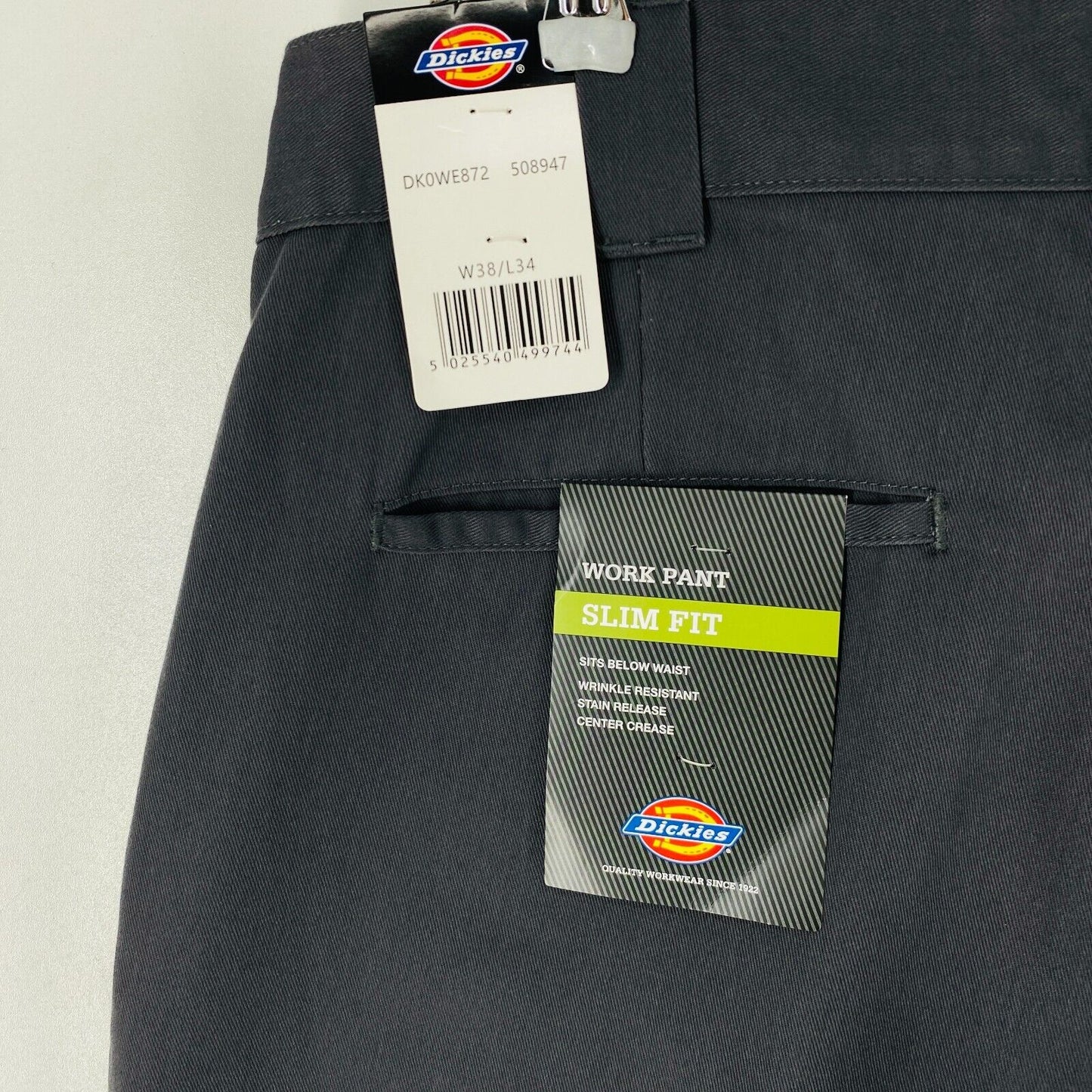 DICKIES Mens Dark Grey Slim Fit Work Pants Chino Trousers Size W38 L34