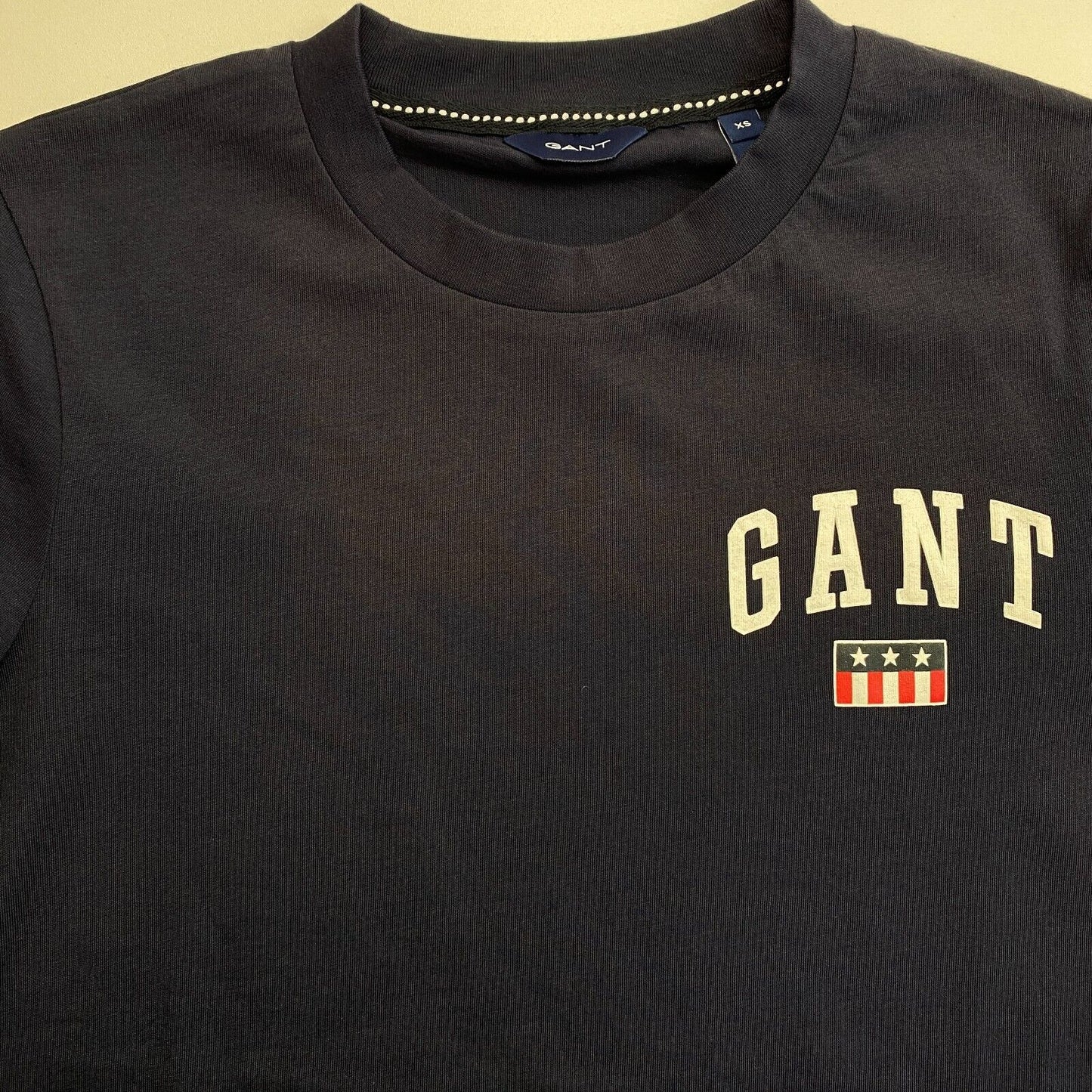 GANT Women Navy Blue Retro Logo Crew Neck Short Sleeves T Shirt Size XS