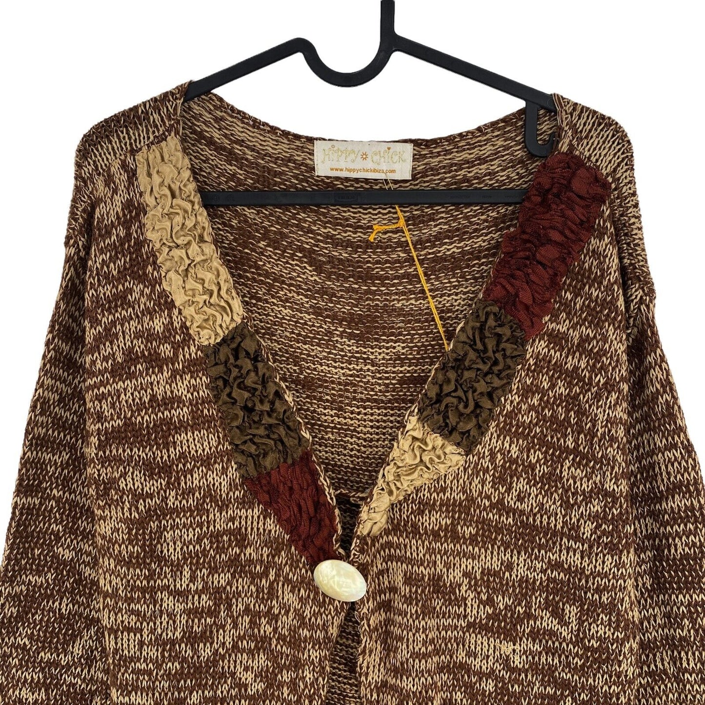 RPR €136 HIPPY CHICK Brown Long V-Neck Jumper Cardigan Size L