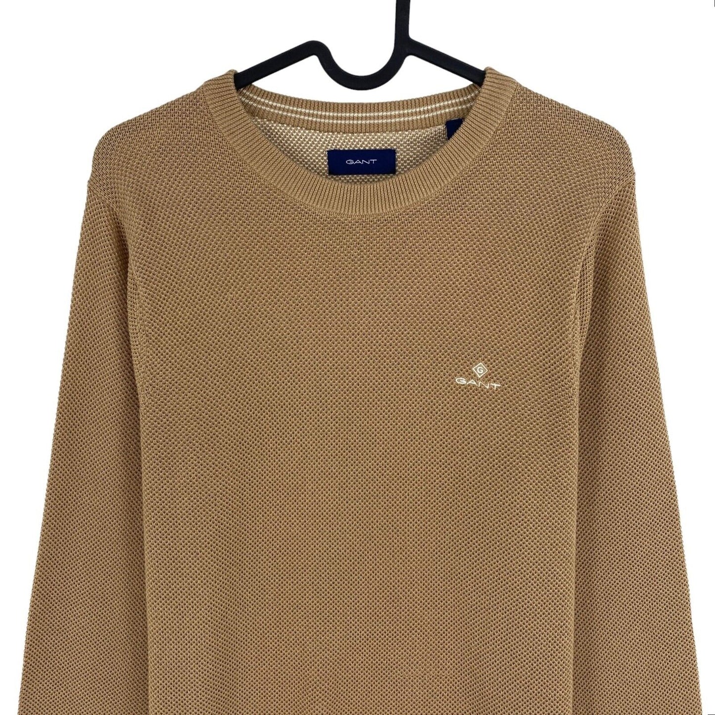 GANT Brown Cotton Pique Crew Neck Sweater Pullover Size S