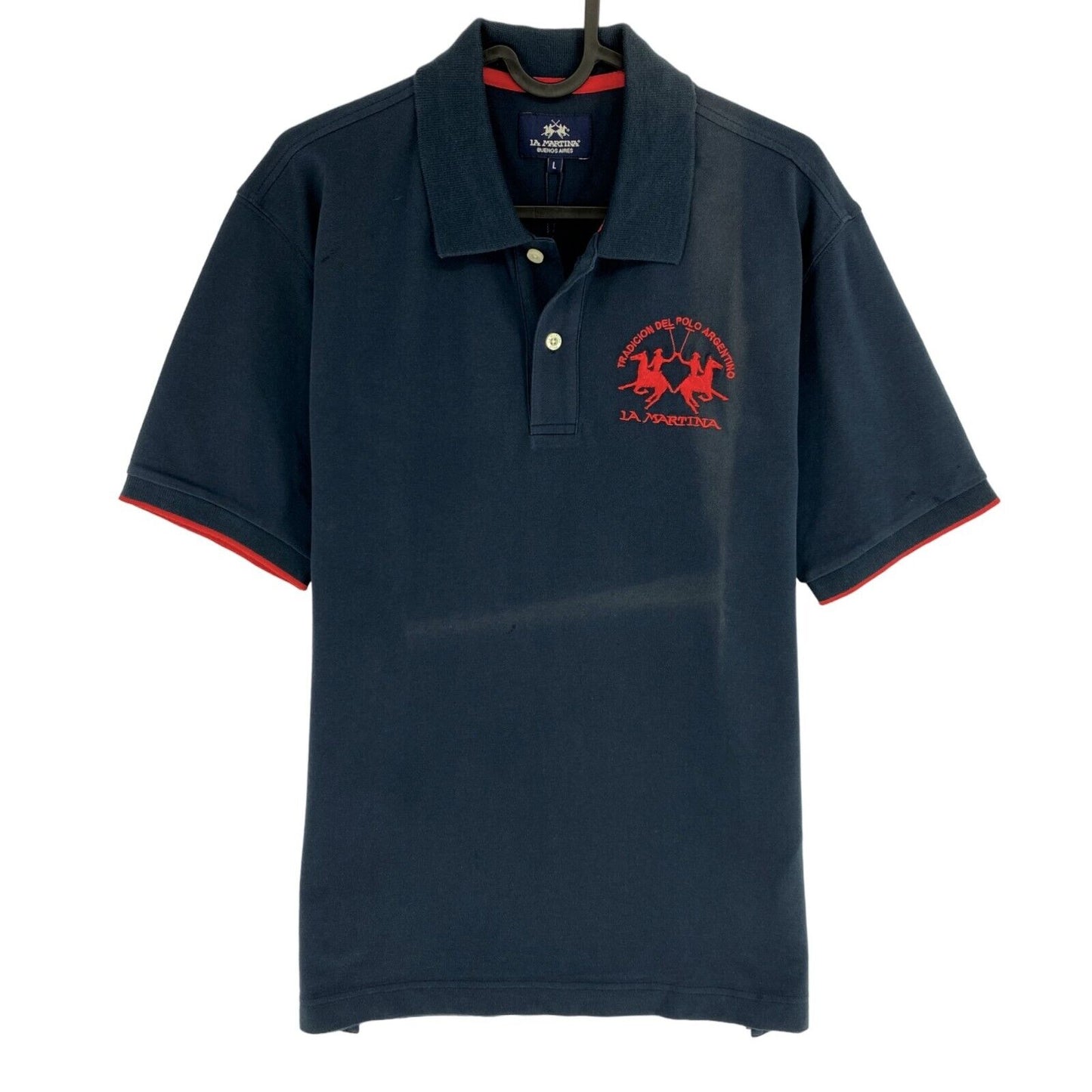 LA MARTINA Polo Bleu Marine Piquet Stretch Manches Courtes Taille L