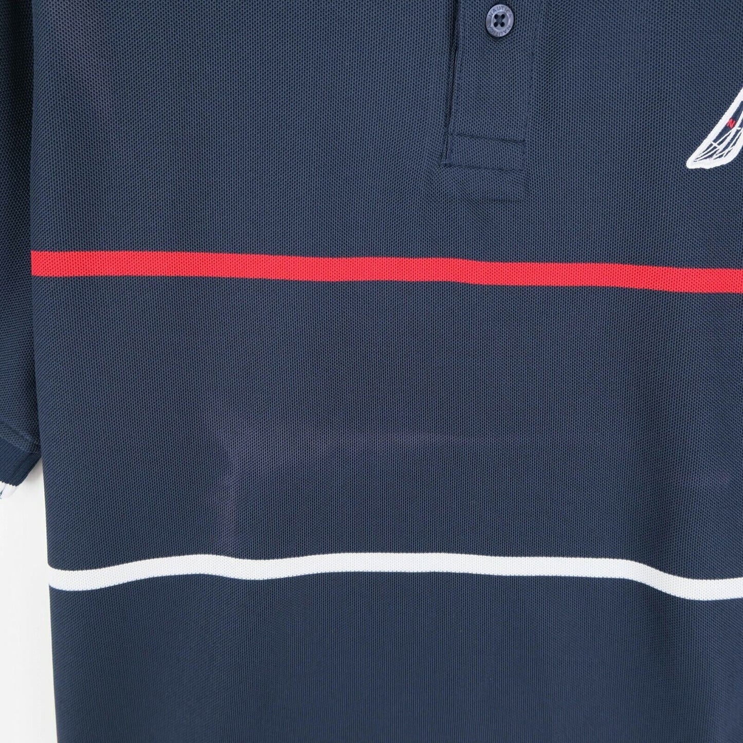 NAUTICA Navy Blue Striped Polo T Shirt Size S