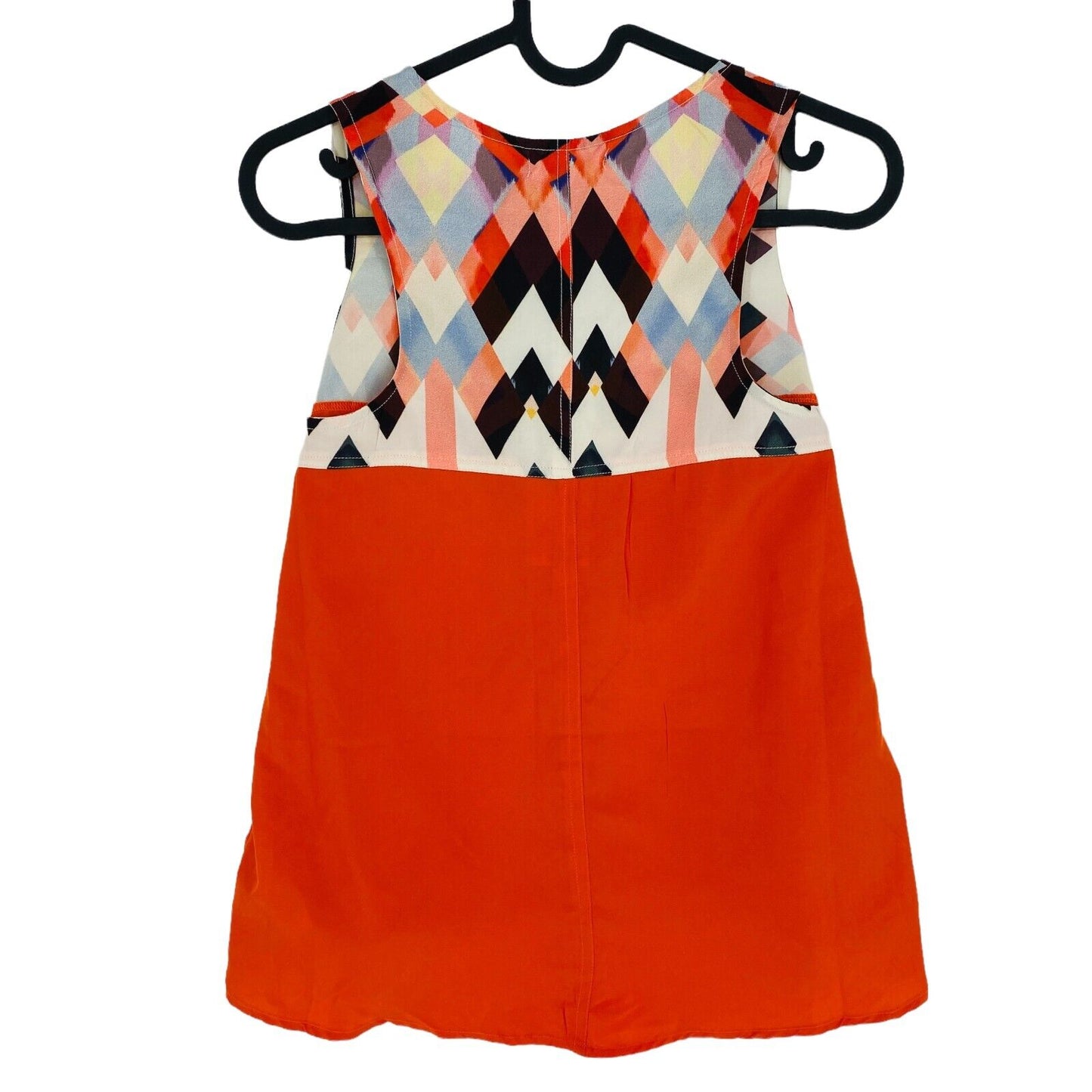 GINGER SOUL Géométrique Orange Sans Manches Col Rond Top Blouse Taille S