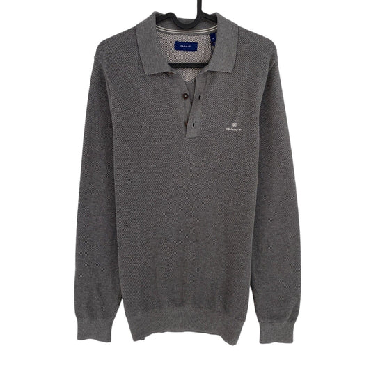 GANT Dark Grey Cotton Pique Polo Sweater Pullover Size M