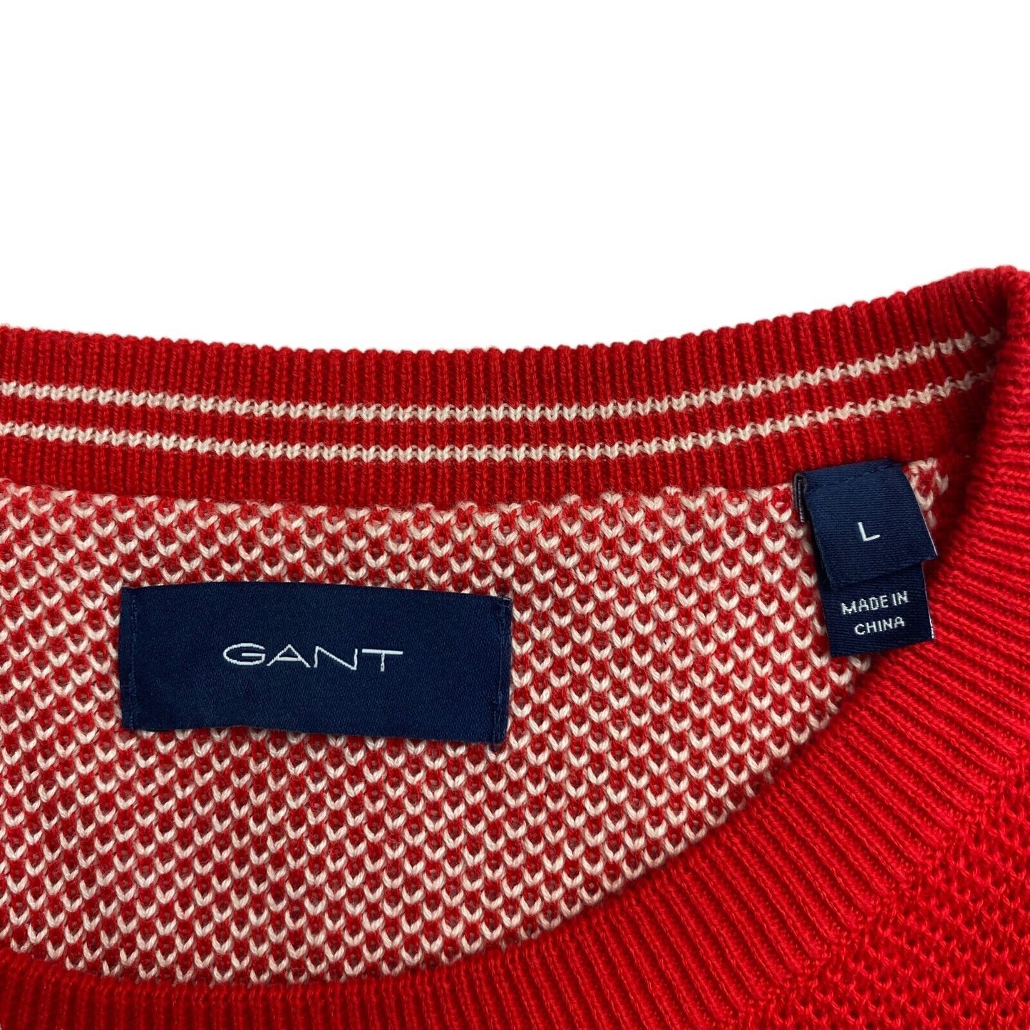 GANT Red Cotton Pique Crew Neck Jumper Sweater Size L