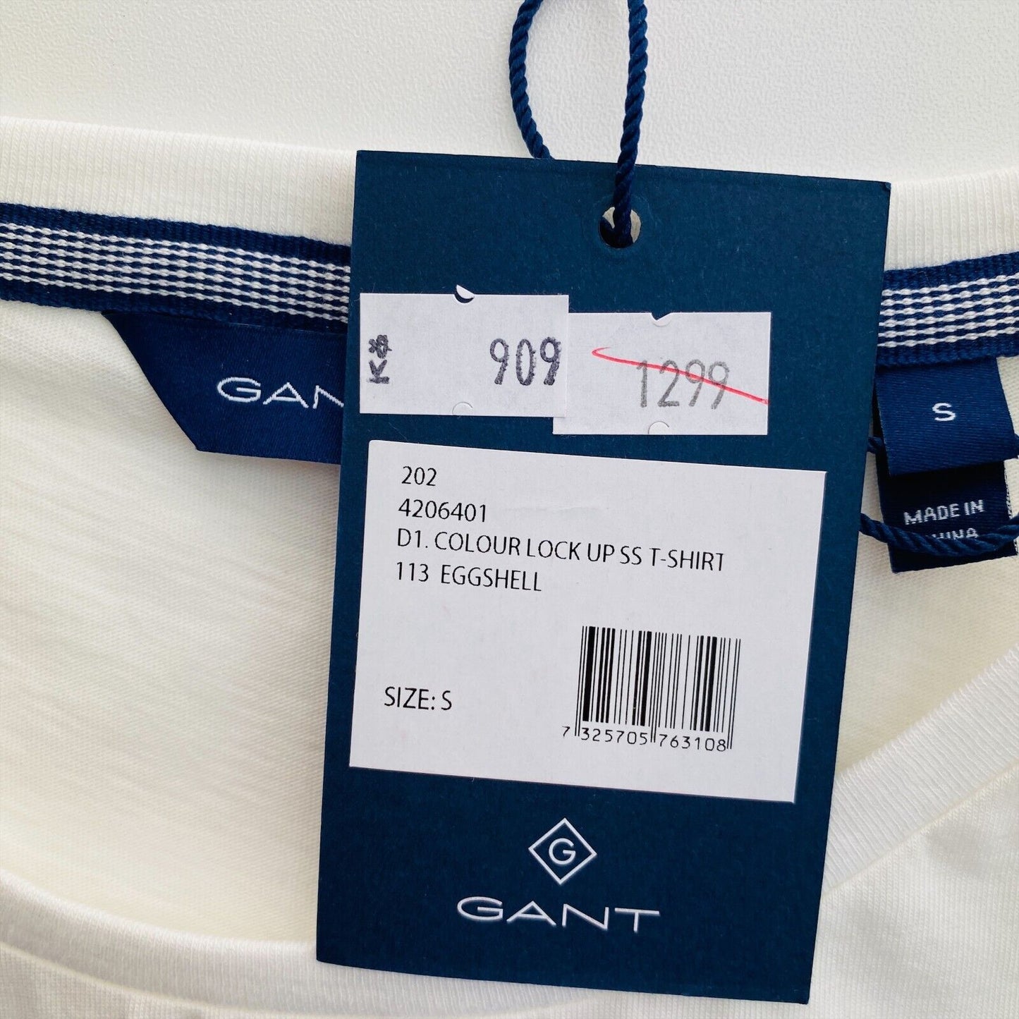 GANT T-shirt à col rond blanc couleur Lock Up taille S