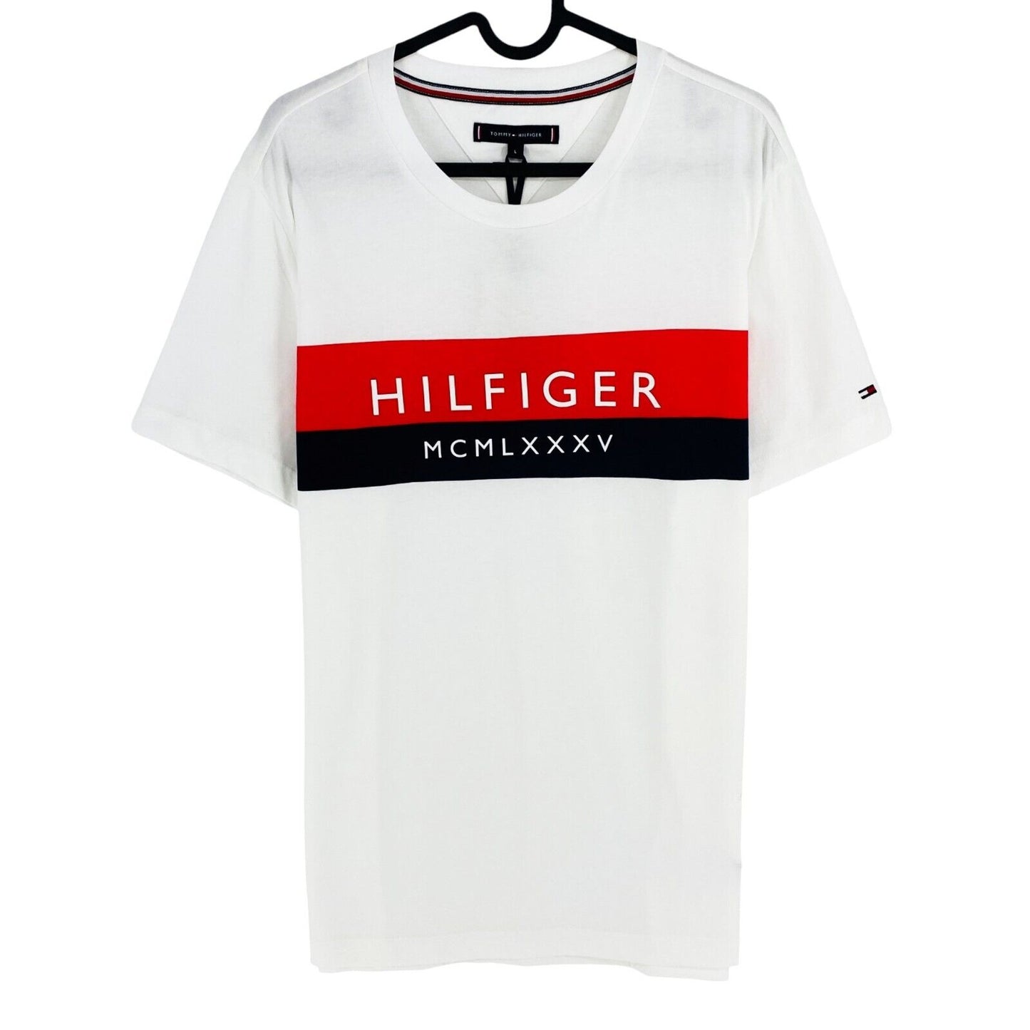 TOMMY HILFIGER Men White Slim Fit Short Sleeve Crew Neck T-Shirt Size L