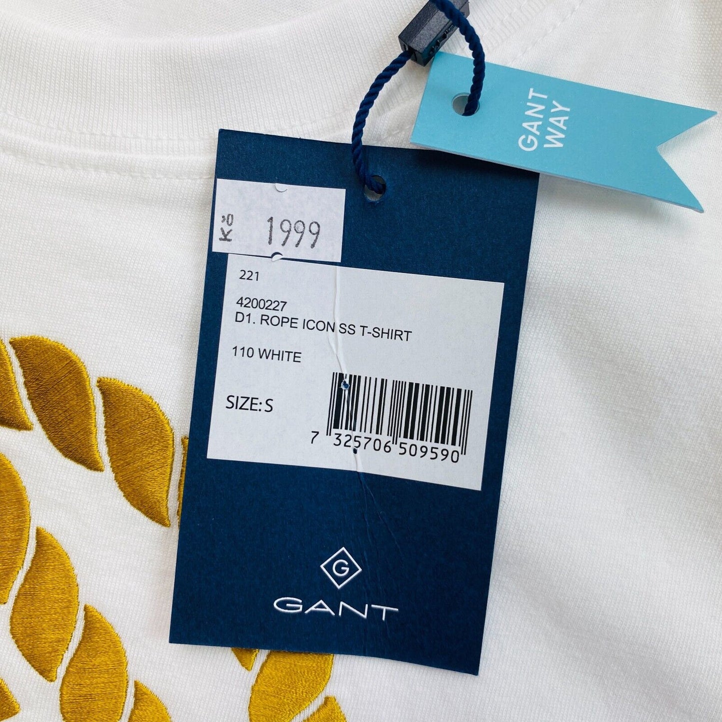 GANT White Rope Icon Crew Neck T Shirt Size S