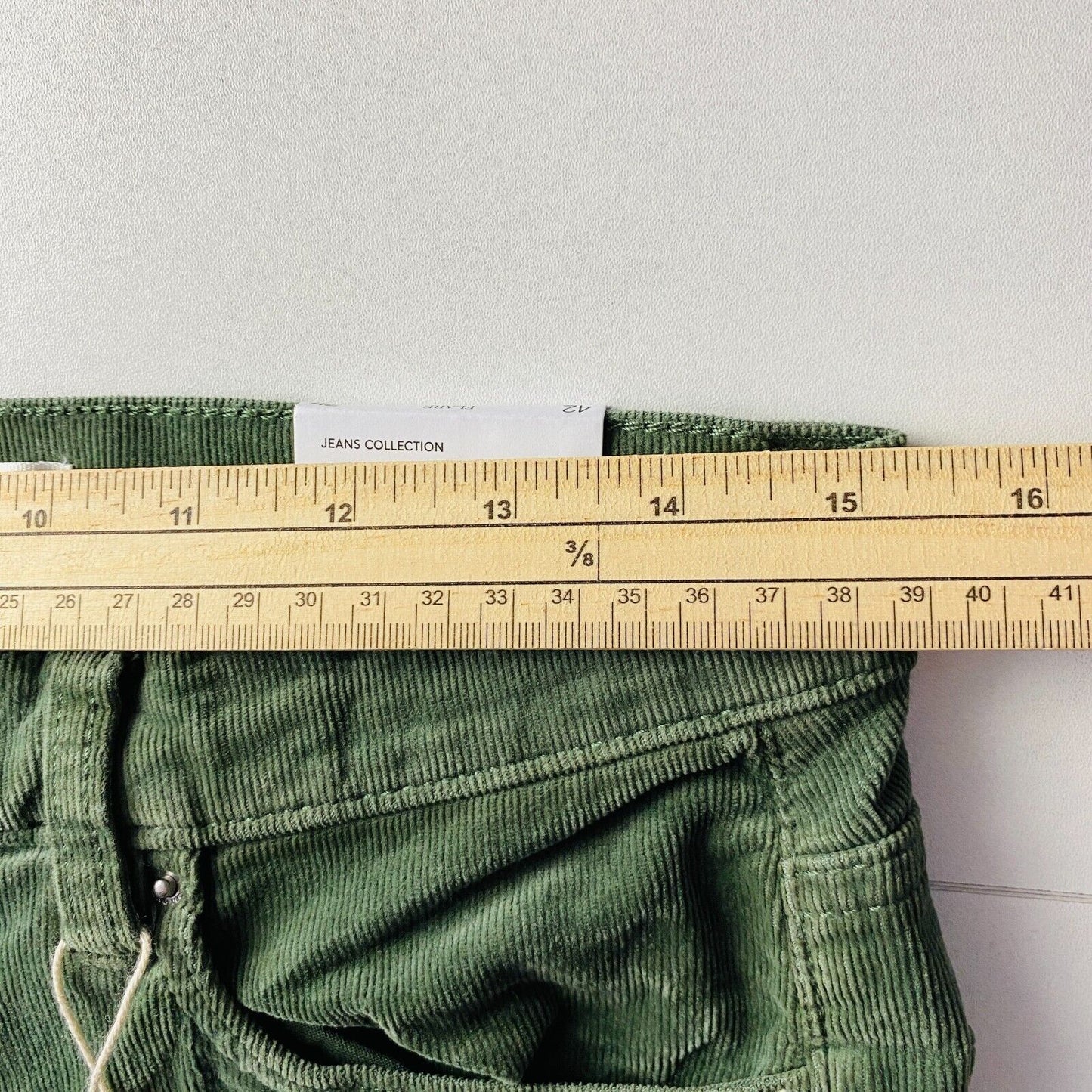 MANGO Women Green High Waist Flare Fit Cropped Corduroy Trousers Jeans EU 42 W30