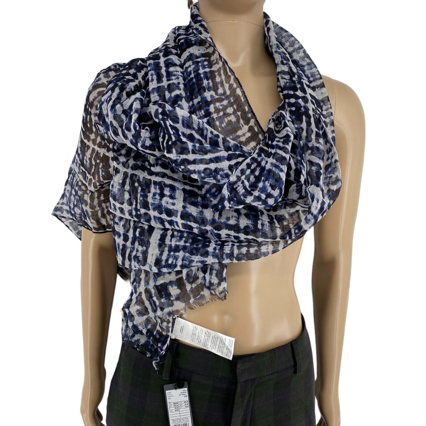 PART TWO Navy Blue Cotton Linen Printed Scarf Shawl