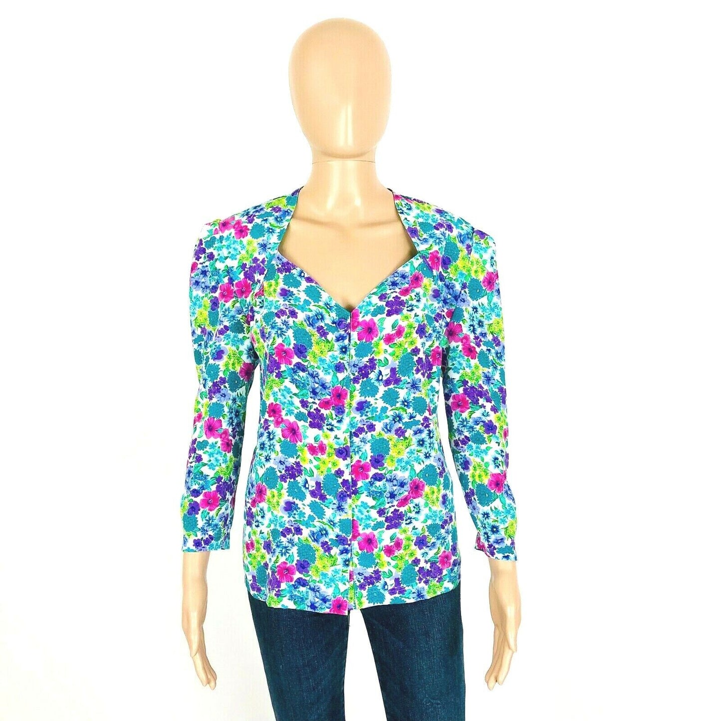 Vintage Women's Flowered Blouse Top Shirt EUR 42 US 12 UK 14