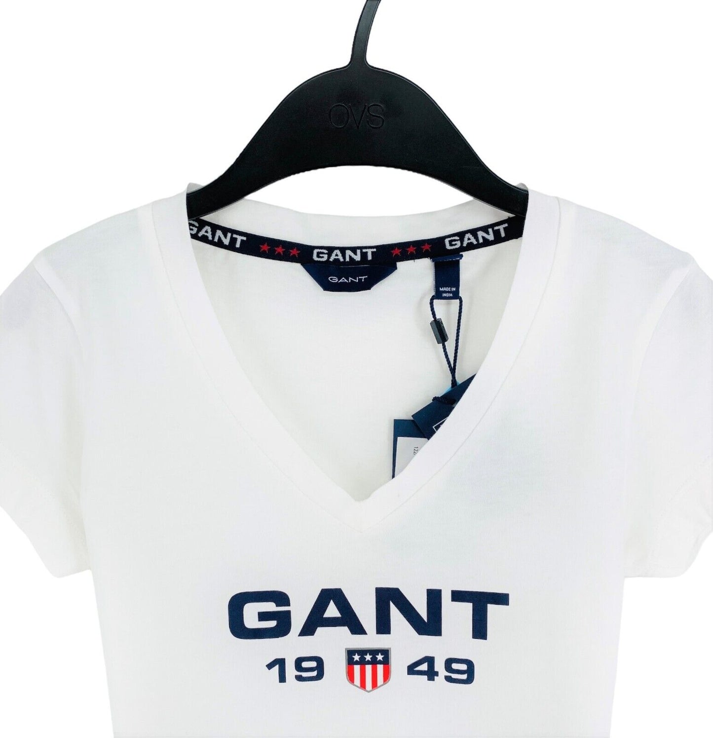 GANT Mädchen T-Shirt Top Retro Shield V-Ausschnitt weiß Gr. 122/128 cm 7-8 Jahre