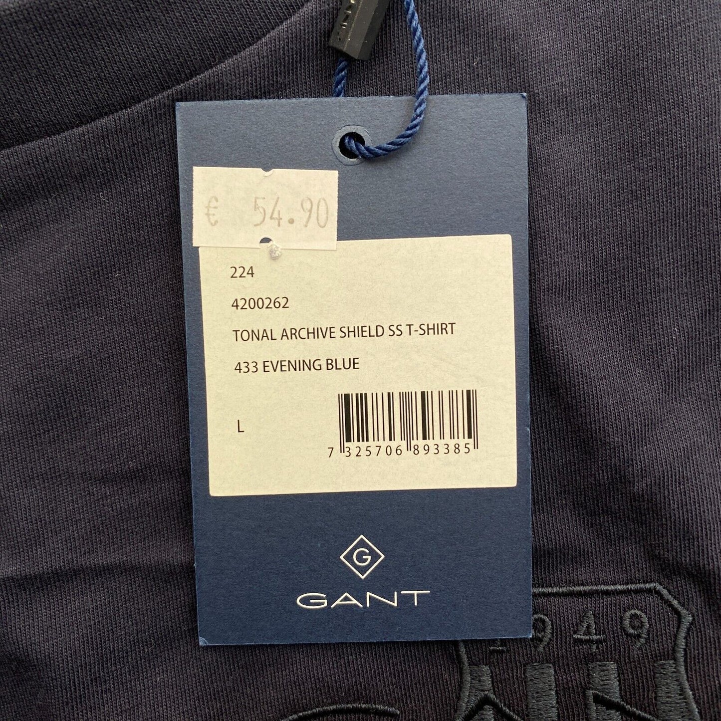 GANT Women Navy Blue Tonal Archive Shield Crew Neck Short Sleeves T Shirt Size L