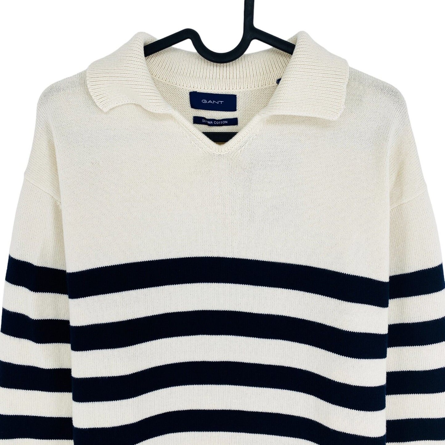 GANT Beige Striped V Neck Polo Sweater Pullover Size M