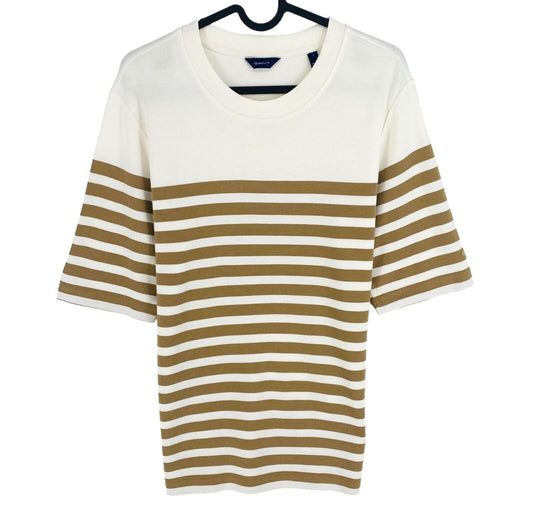 GANT Women White Striped Crew Neck T Shirt Size L