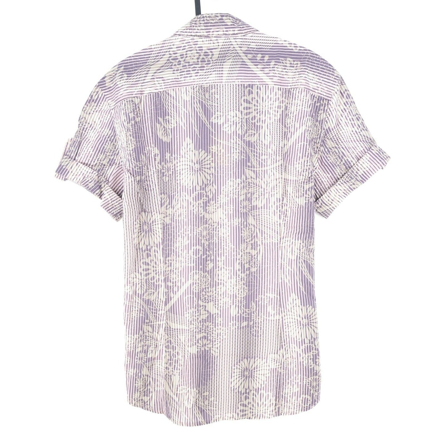 FRENCH CONNECTION Purple Striped Floral Print Short Sleeves Shirt Size M