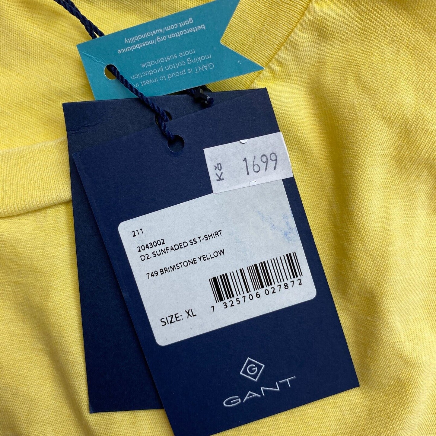 GANT Yellow Sun Faded Crew Neck T-Shirt Size XL