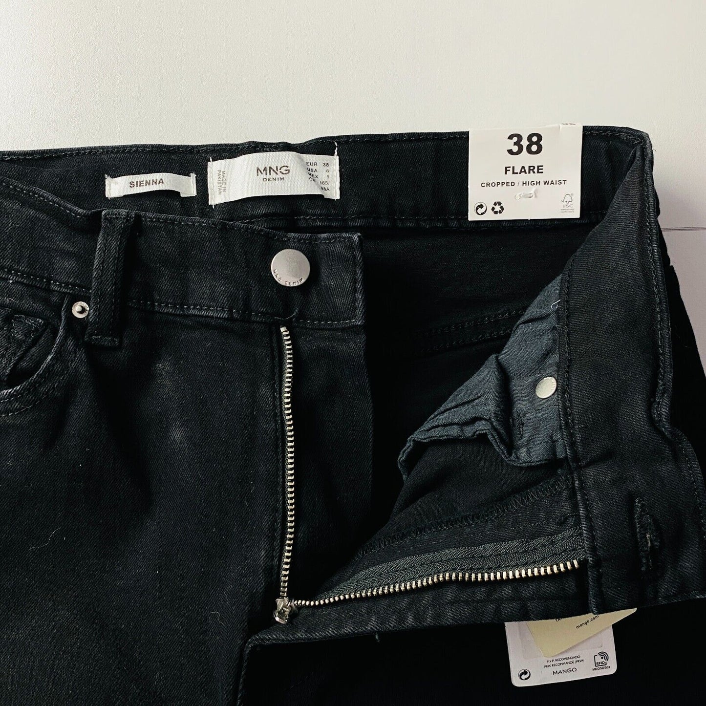 MANGO Women Black High Waist Flare Fit Cropped Jeans EUR 38 US 6 W26