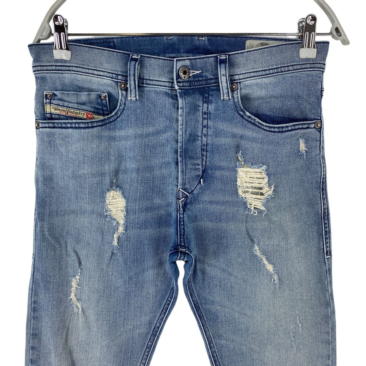 Diesel TEPPHAR, Blaue Stretch-Jeans im Karottenschnitt, zerrissen, W28 L32