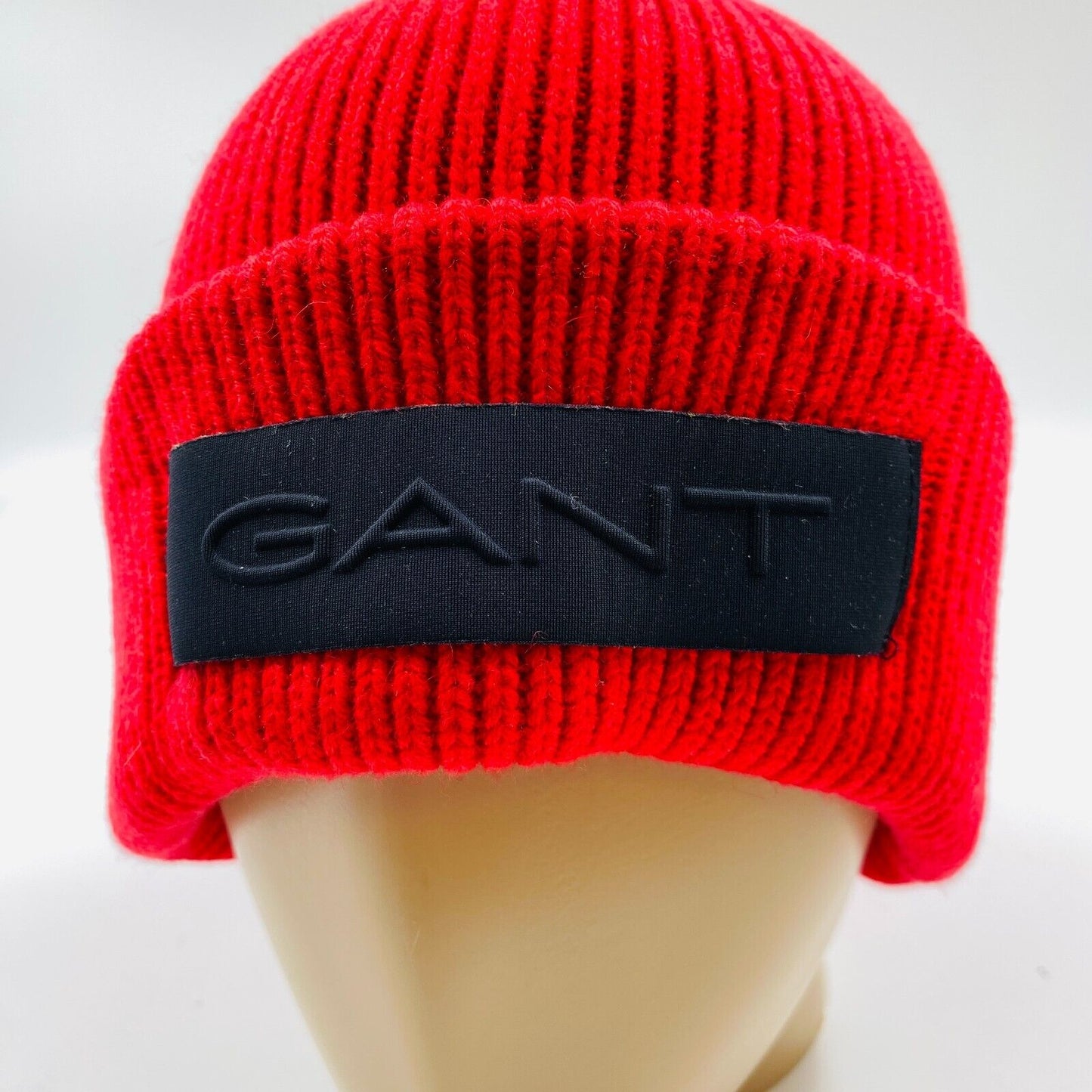 GANT Unisex Red Cotton Wool Blend Beanie Winter Hat One Size