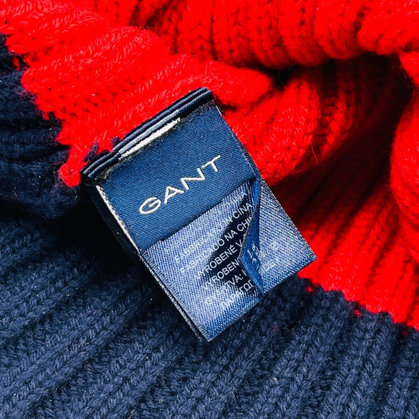 GANT Unisex Red & Blue Cotton Blend Beanie Hat One Size