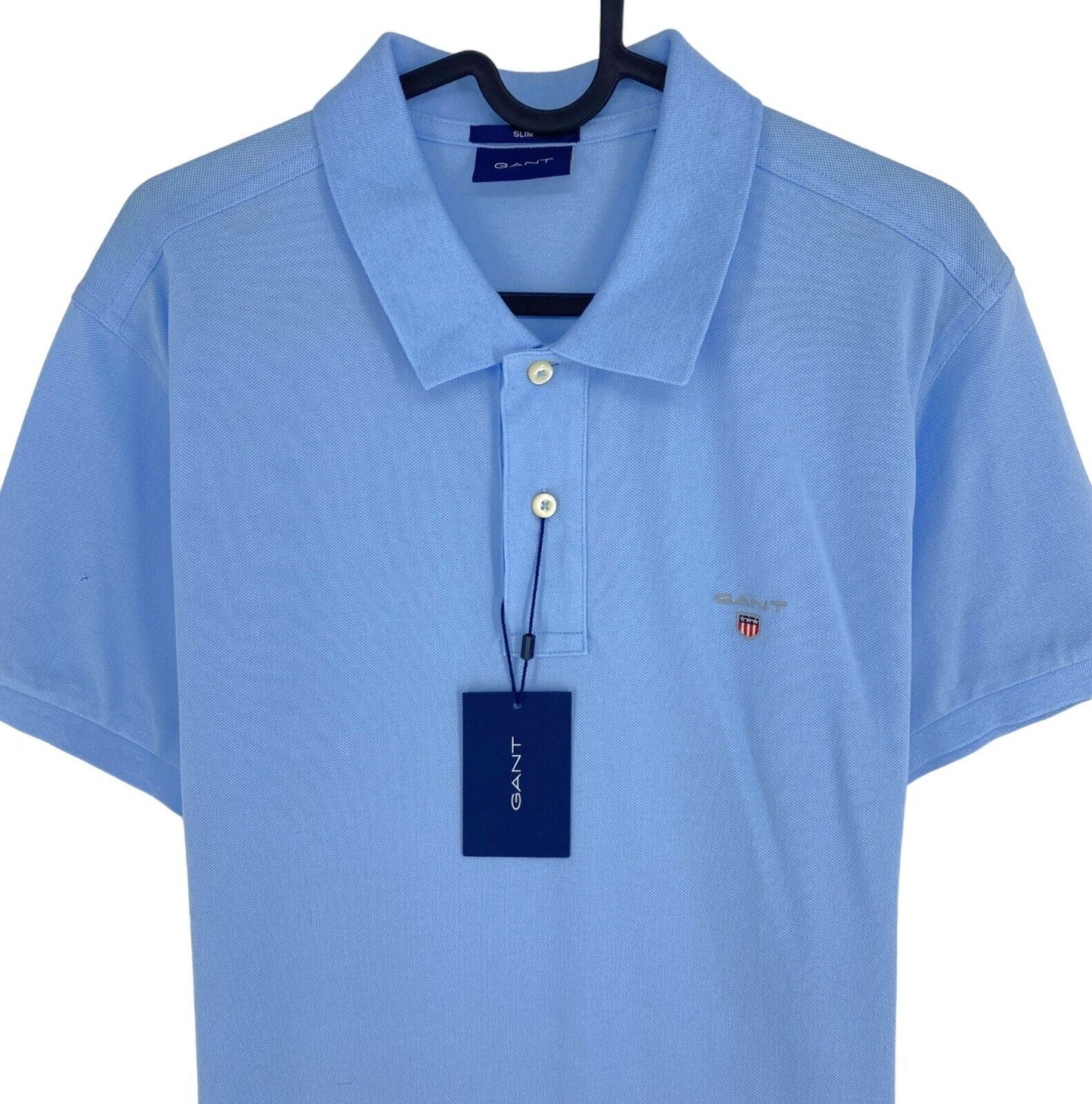 GANT Men Blue Original Pique Slim Fit Short Sleeves Polo Shirt Size L