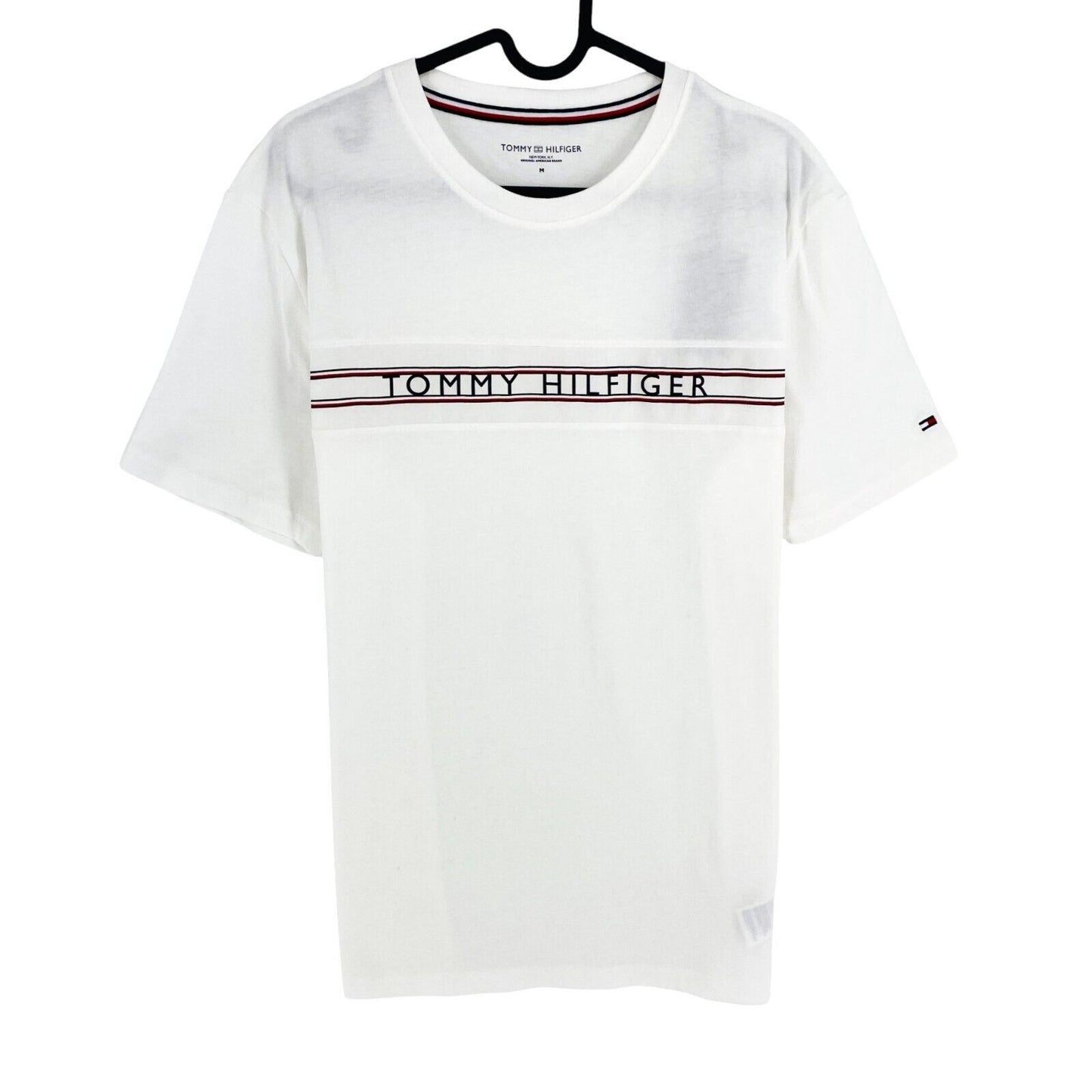 TOMMY HILFIGER Men White Print Short Sleeve Crew Neck T-Shirt Size M