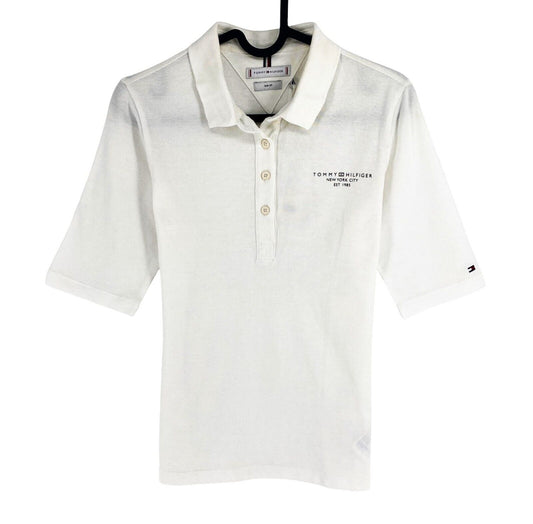 Tommy Hilfiger Women White Slim Fit TH 1/2 Sleeve Polo Shirt Size XS