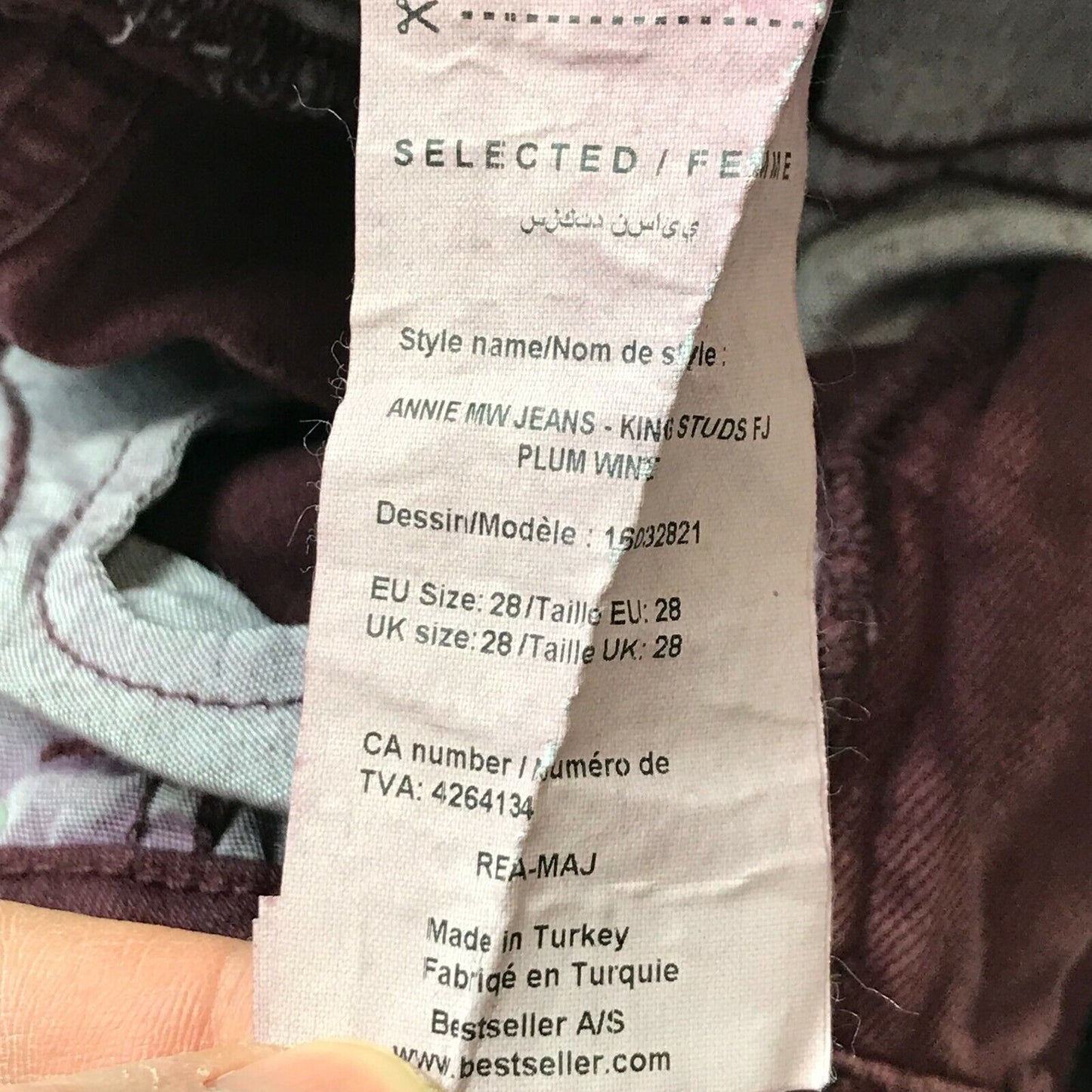 SELECTED Damen Jeans Skinny Fit, Dunkelkirschrot, Bordeaux, Größe W28