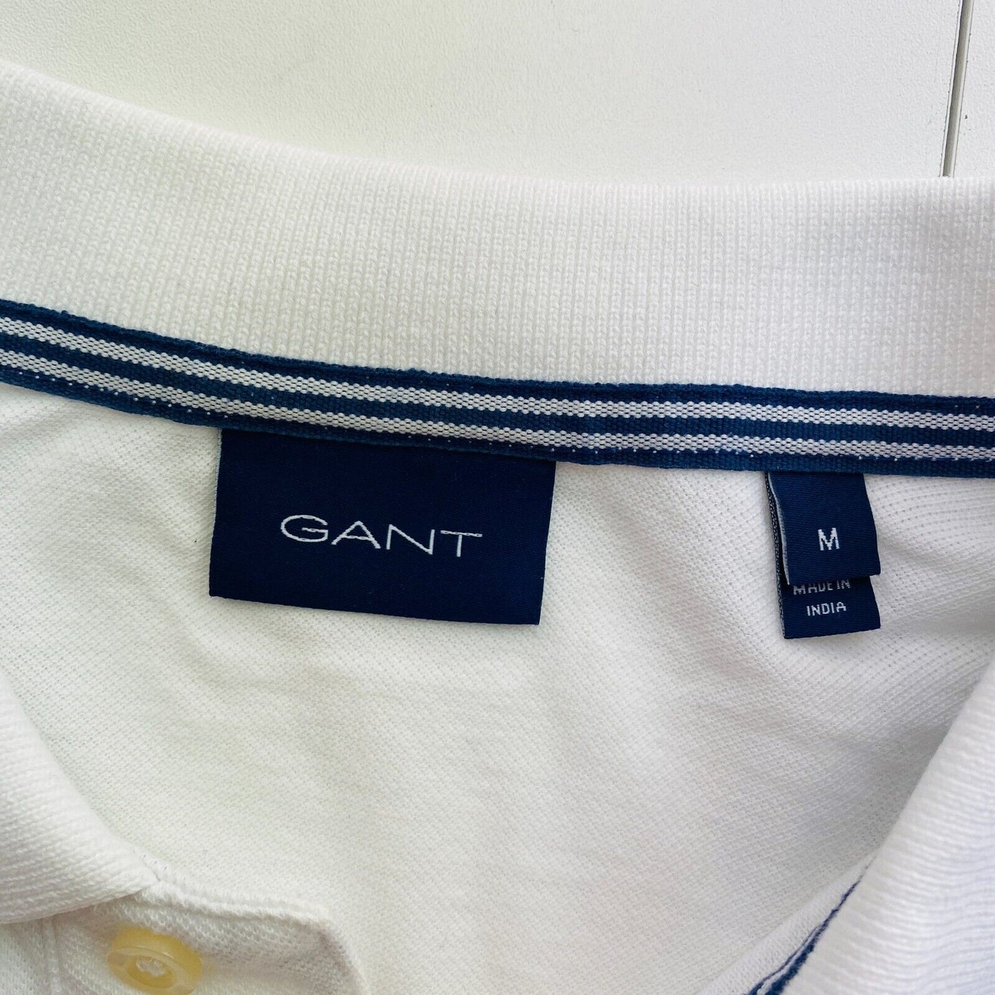 GANT Men White Solid Pique Rugger SS Polo Shirt Size M