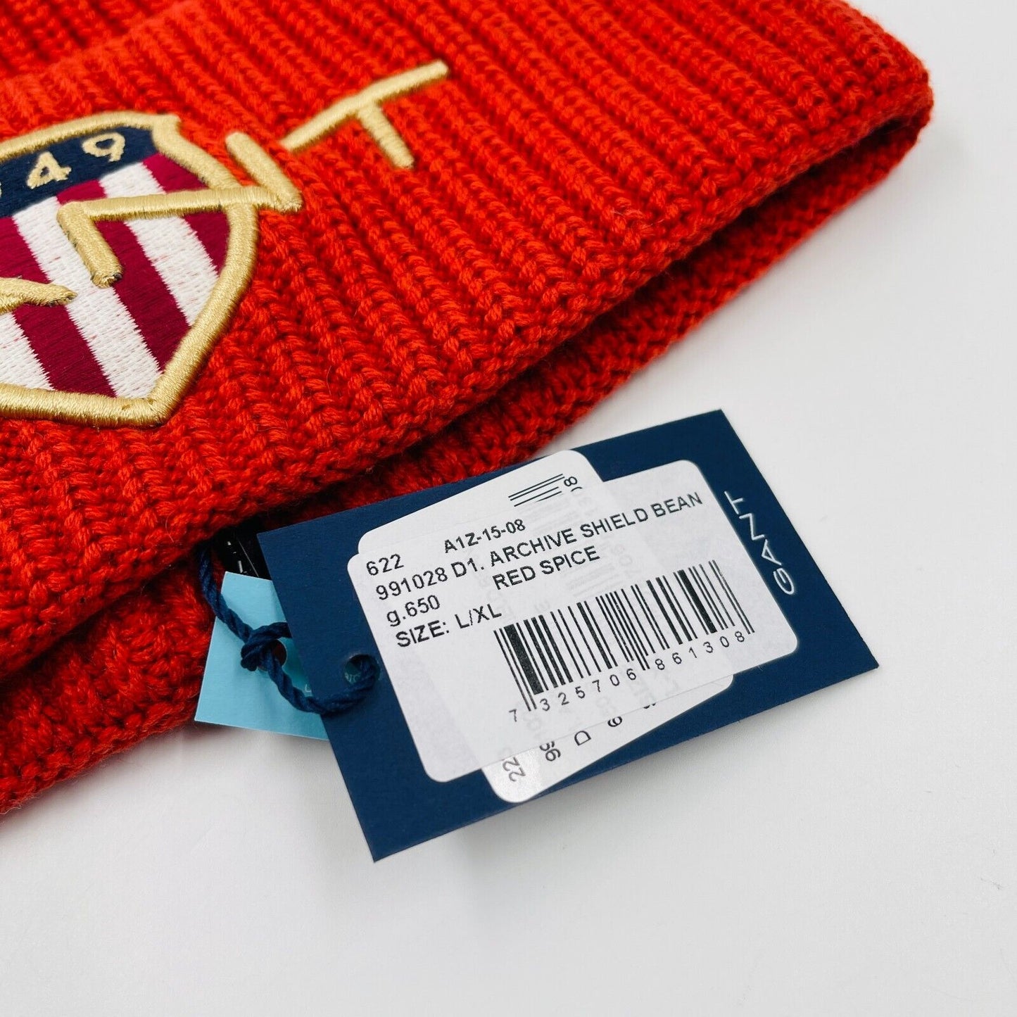 GANT Red Cotton Wool Blend Knit Beanie Hat Size L XL