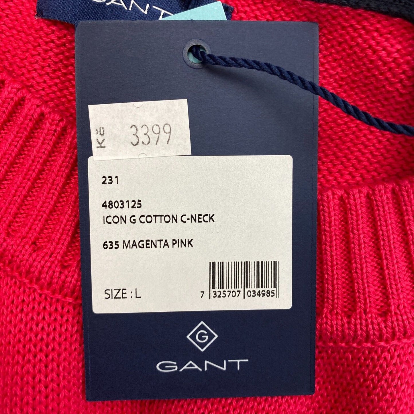 GANT Pinkish Red Icon G Cotton Crew Neck Sweater Pullover Size L