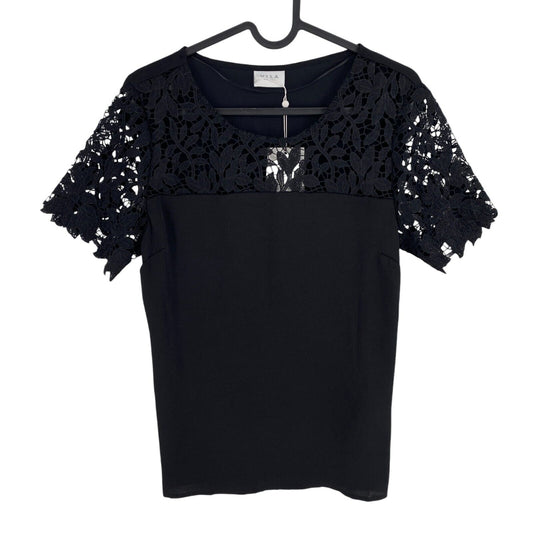 VILA Women Black Vimeli Blocked Lace Short Sleeves Top Size S