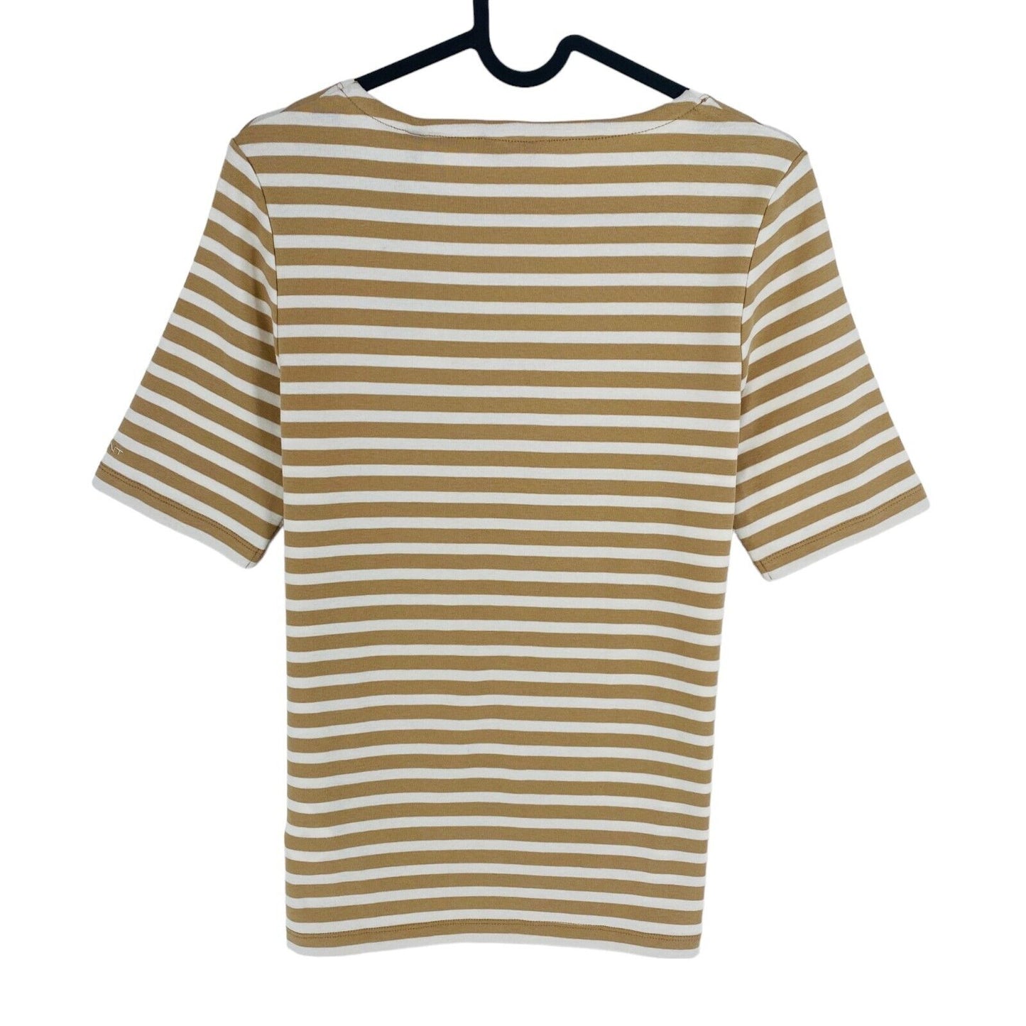 GANT Women Brown Striped 1x1 Rib Crew Neck T Shirt Size M