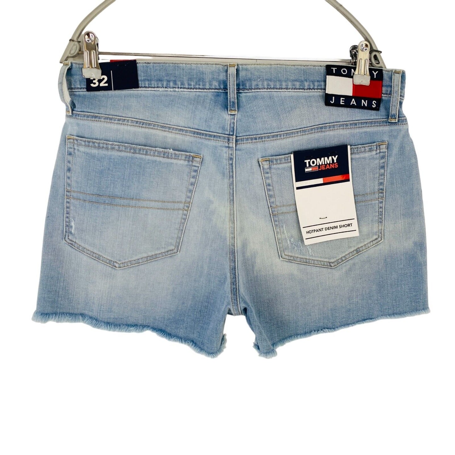 Tommy Hilfiger Women Blue Regular Fit Ripped Hot Pants Denim Shorts Size W32