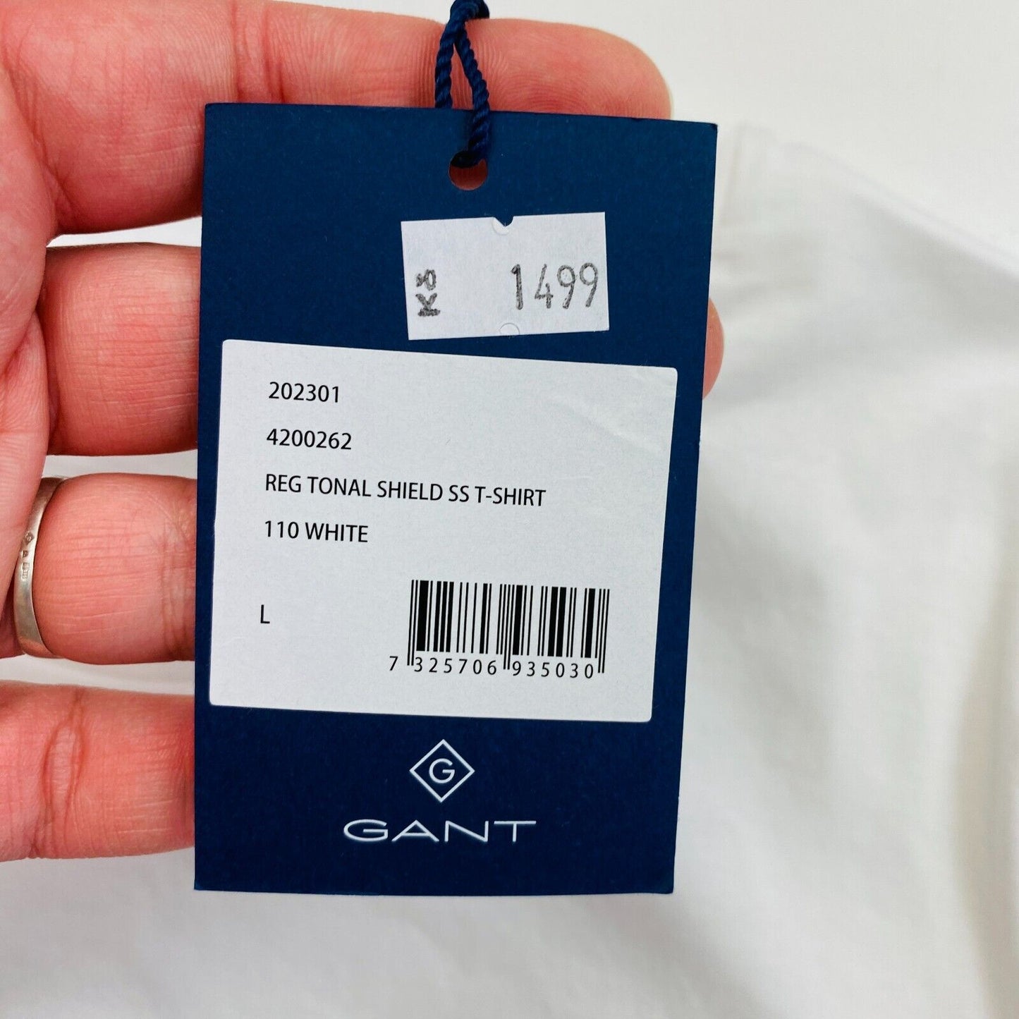 GANT Women White Reg Tonal Shield Crew Neck Short Sleeves T Shirt Size L