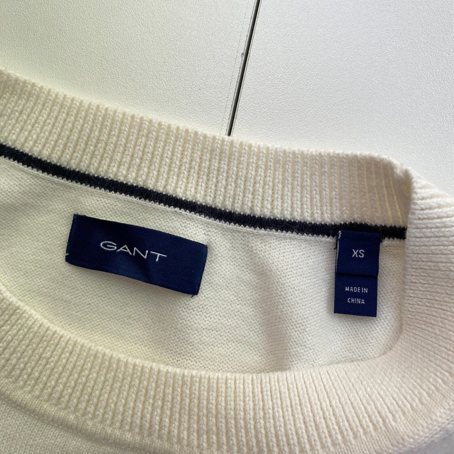 GANT Pullover mit Rundhalsausschnitt, gestreift, Baumwolle, Weiß, Größe XS