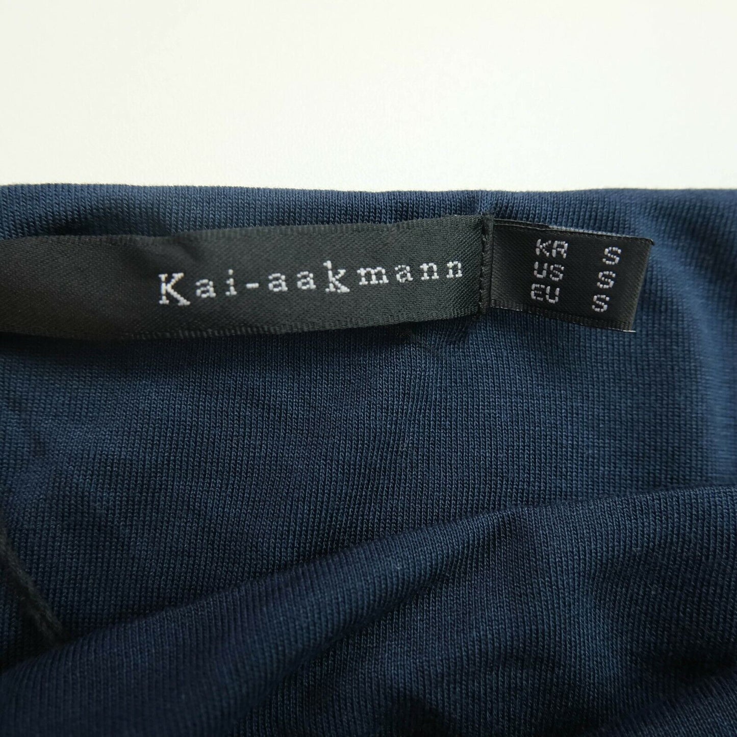 KAI-AAKMANN Navy Blue Round Neck Pleated Dress Size S