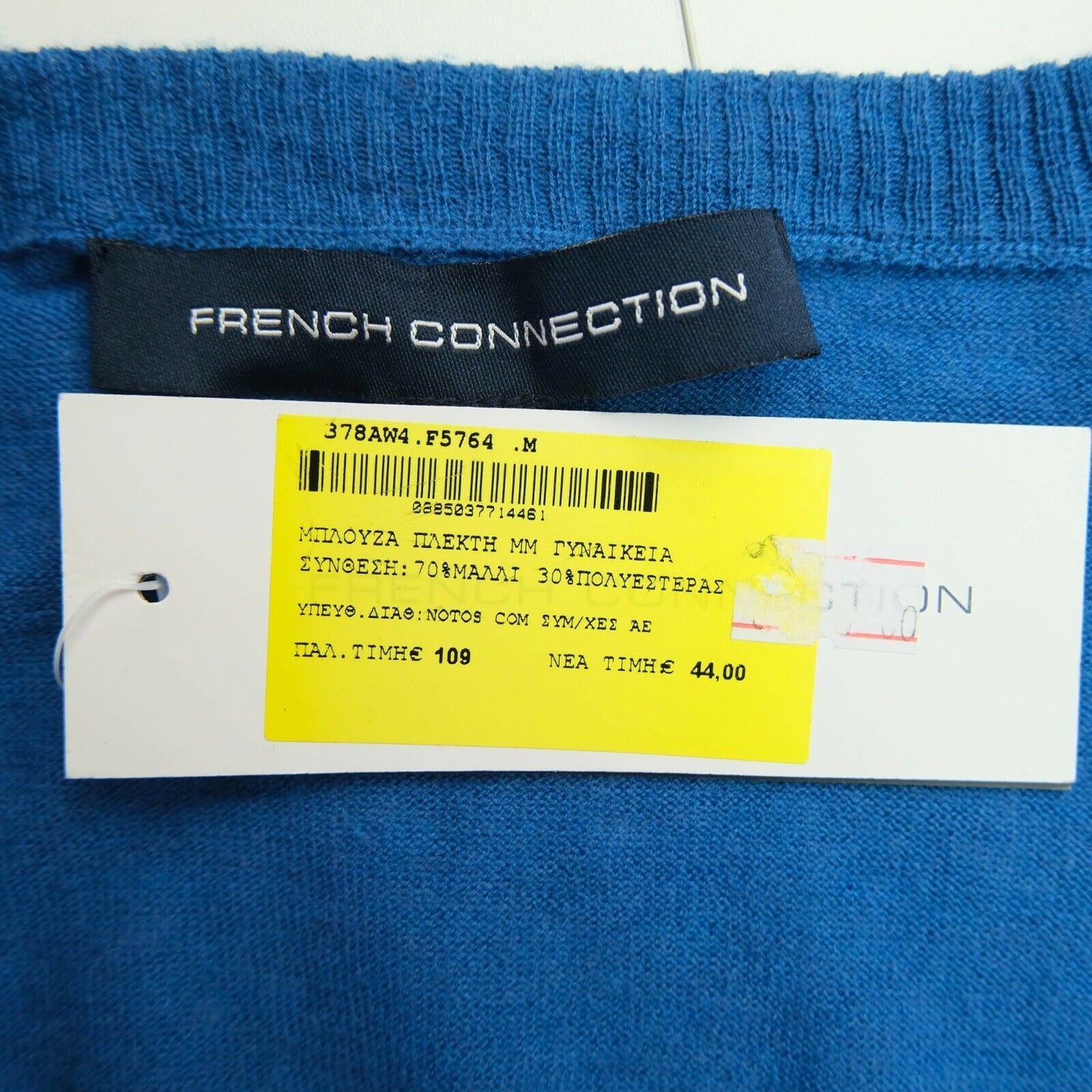 FRENCH CONNECTION Bleu V Neck Wool Blend Long Jumper Pull Taille XS M