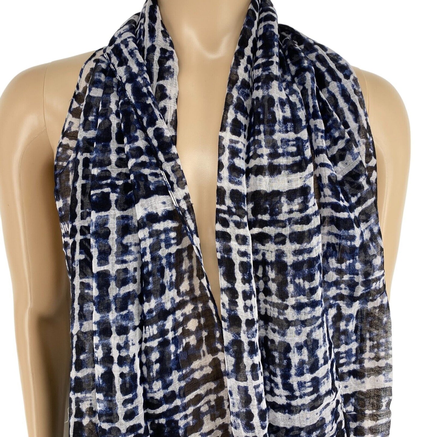 PART TWO Navy Blue Cotton Linen Printed Scarf Shawl