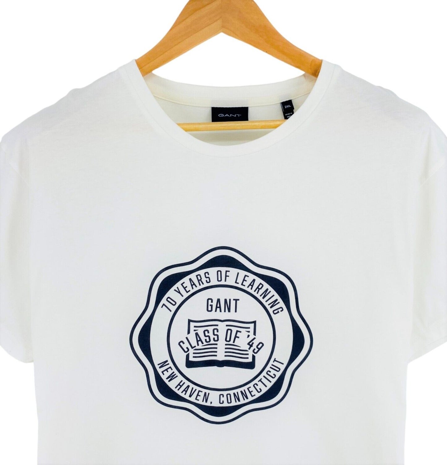 GANT T-shirt à manches courtes et col rond avec logo blanc, taille 2XL XXL