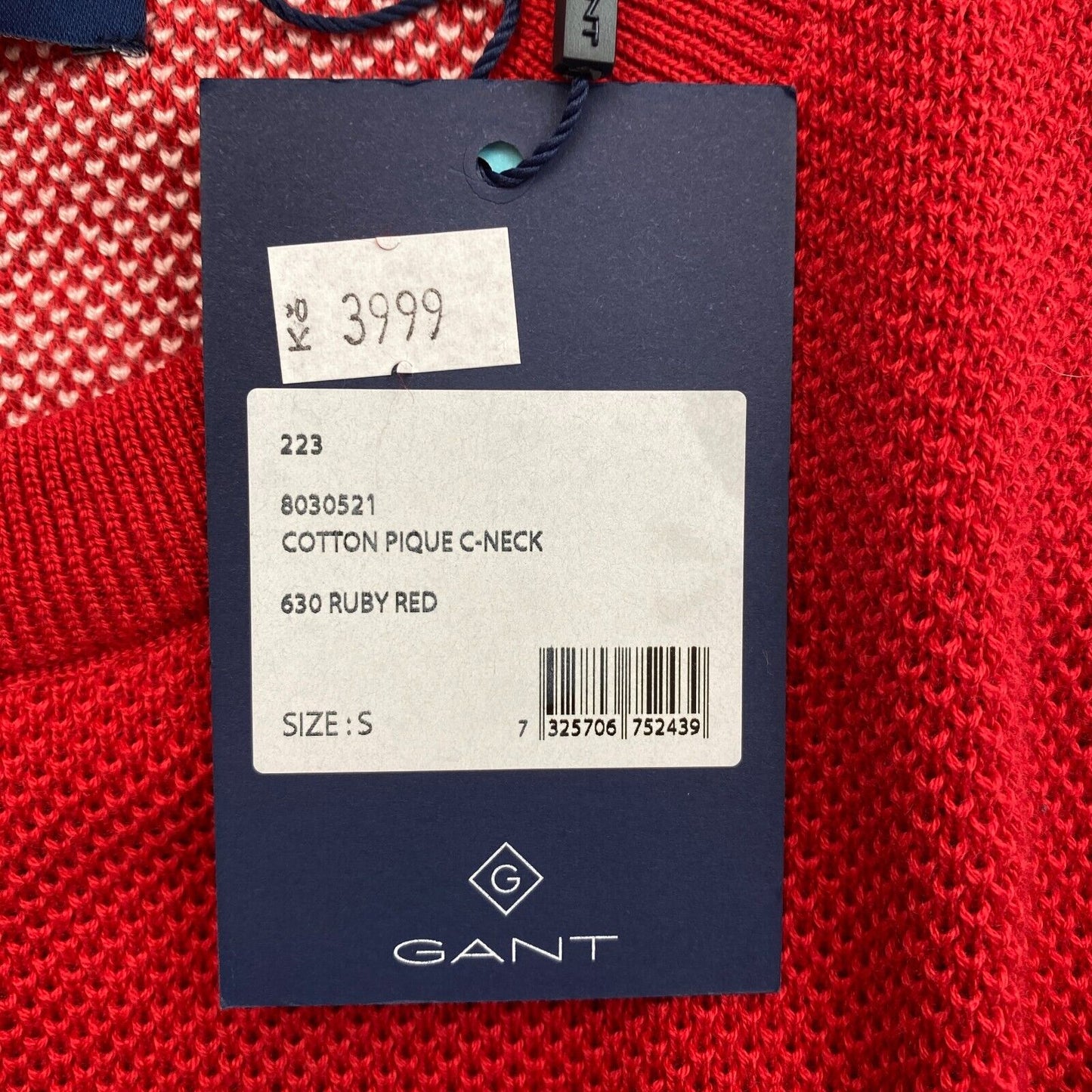 GANT Red Cotton Pique Crew Neck Sweater Jumper Size S