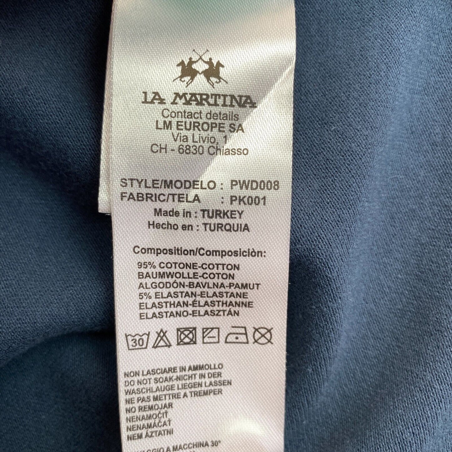 LA MARTINA Marineblaues Piquet-Stretch-Kleid mit kurzen Ärmeln, Größe 3/M