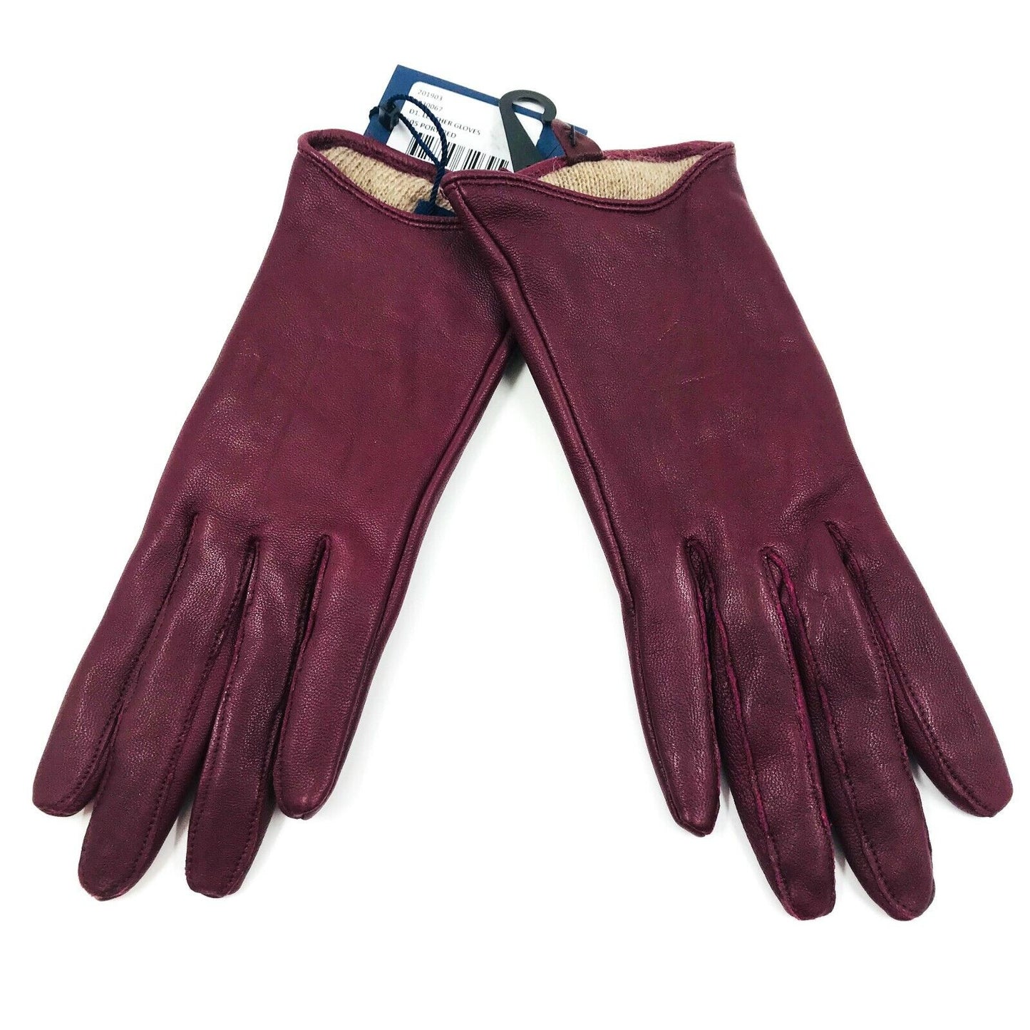 GANT Bordeaux Red 100% Leather and Wool Women's Gloves Size S