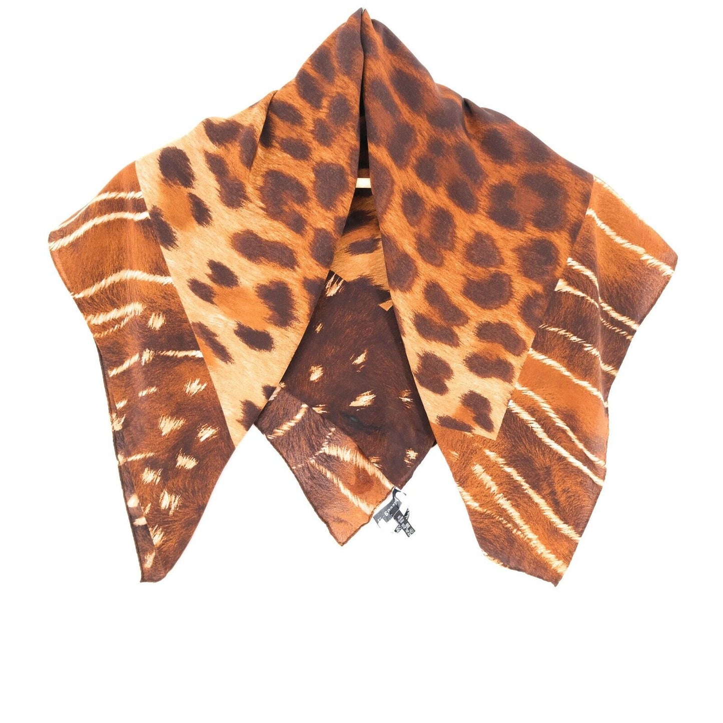 RRP €149 PERSONA Brown 100% Silk Square Scarf Shawl