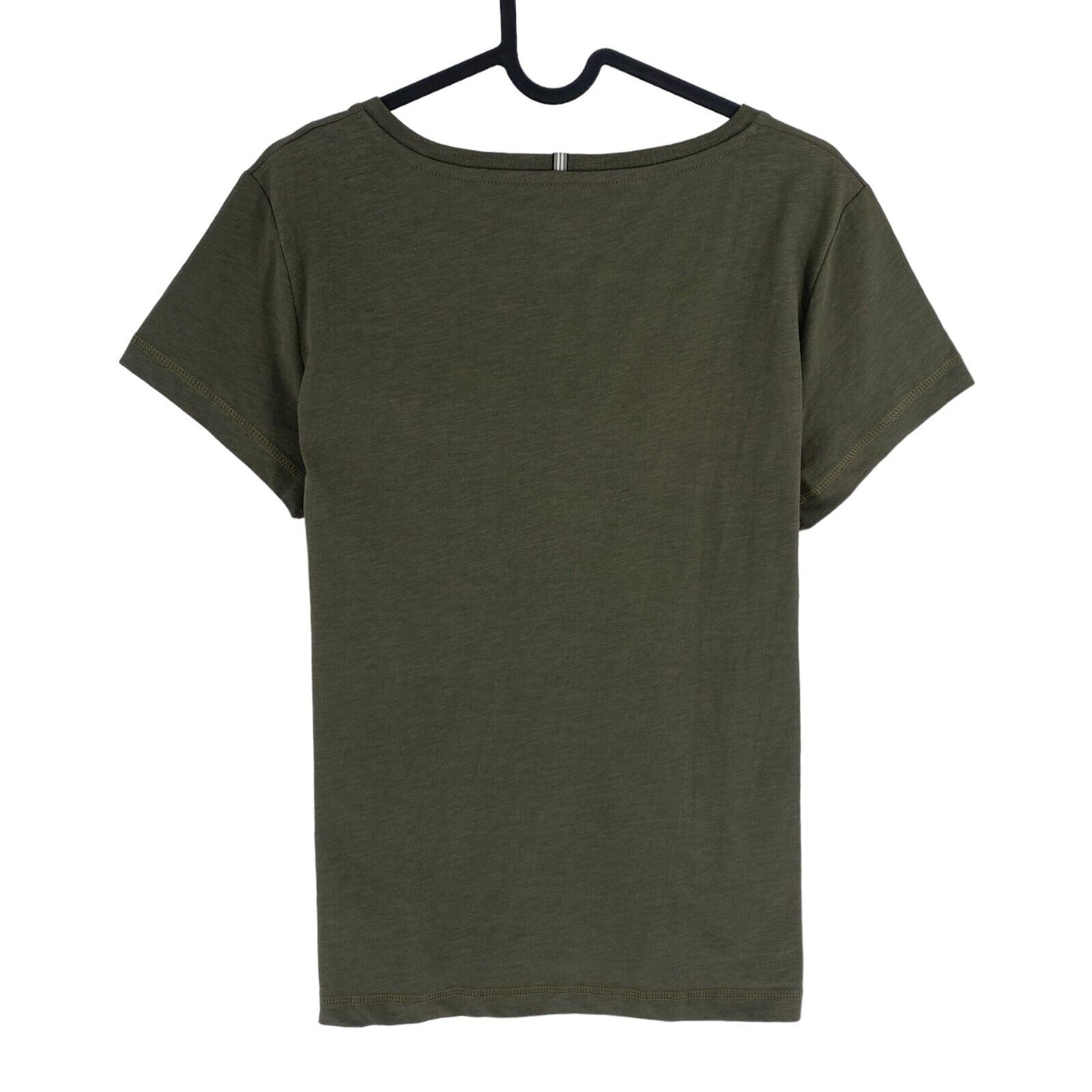 Camel Active Women Dark Green Solid V Neck Short Sleeves T Shirt Size M